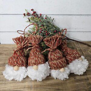 Hand Crafted - Bundle of 4 Red and Natural Jute Nome Christmas  Tree Ornaments